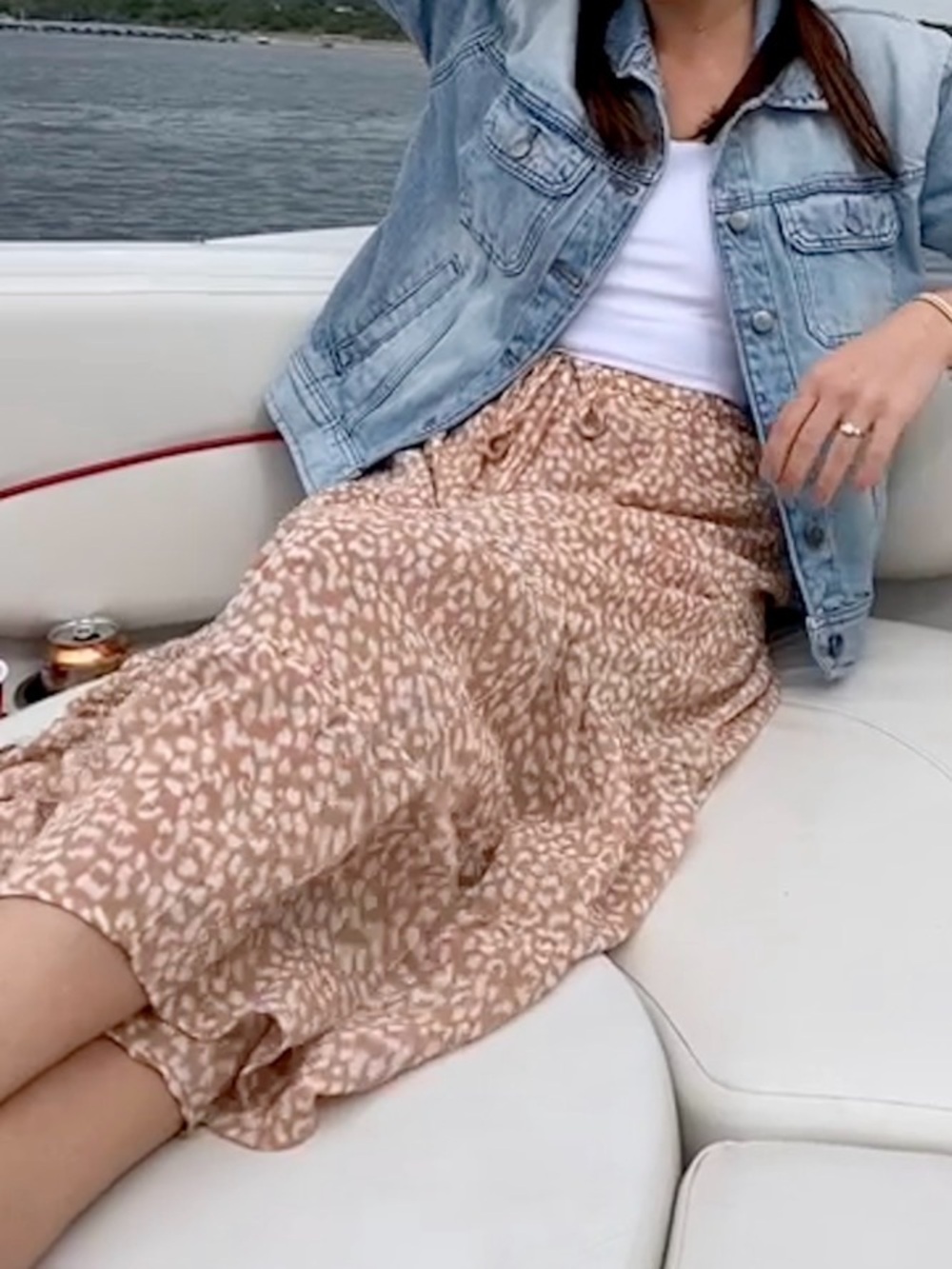 aerie Beige Animal-Print Midi Skirt